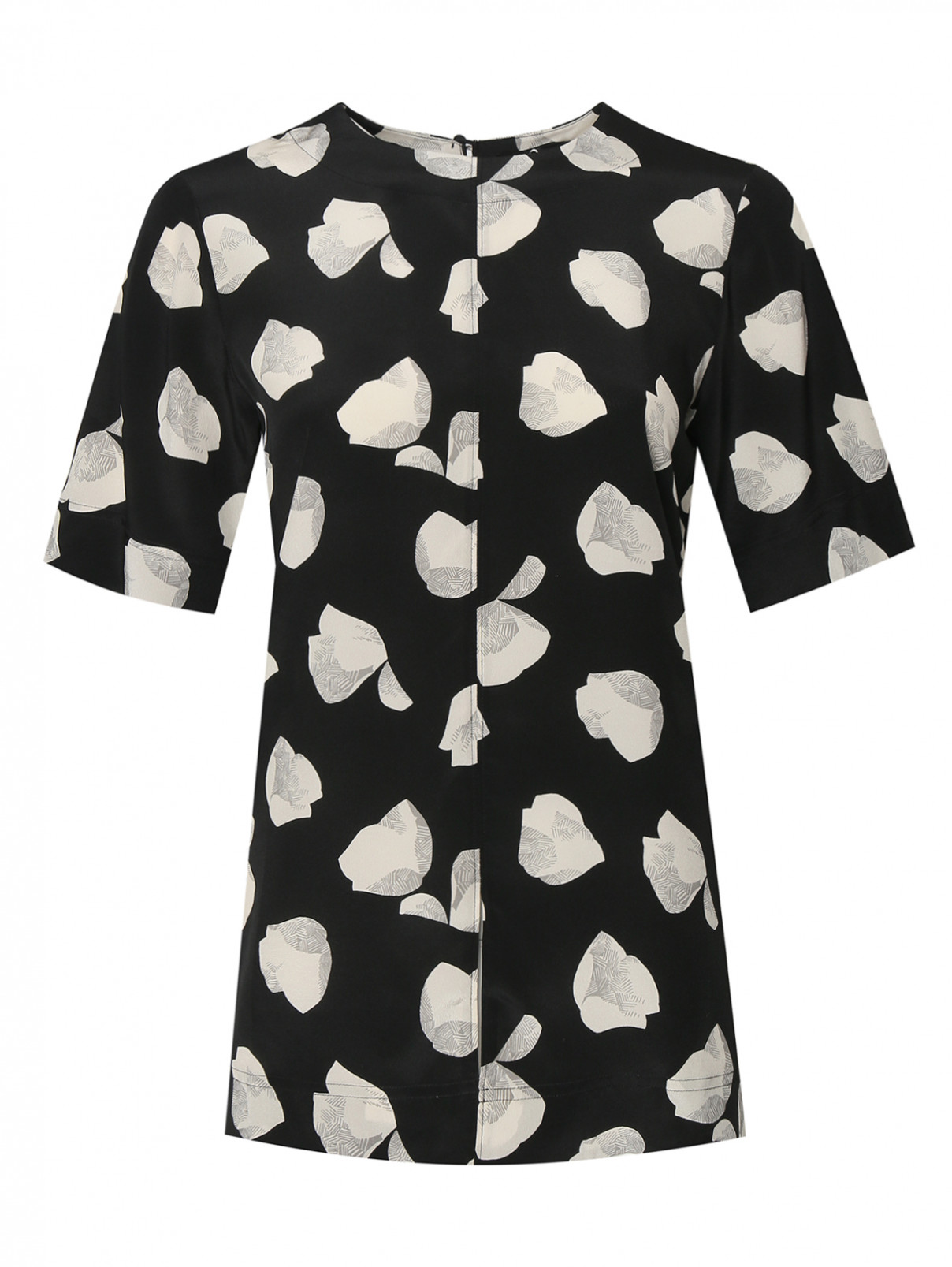 Блуза из шелка прямого кроя с узором Theory  –  Общий вид  – Цвет:  Узор