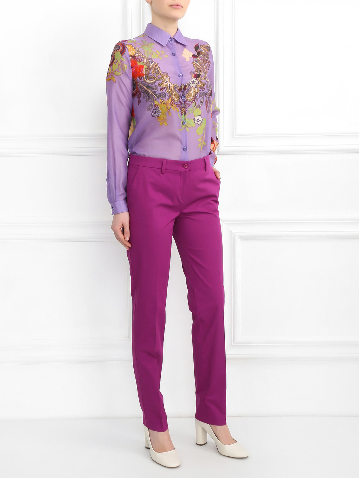 Блуза из шелка и хлопка с узором "пейсли" Etro  –  Модель Общий вид  – Цвет:  Фиолетовый