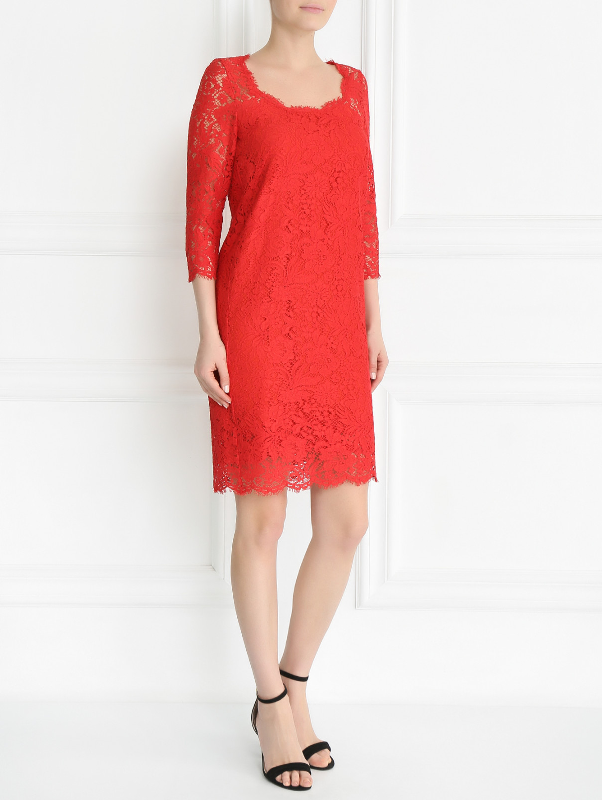 Кружевное платье из хлопка и вискозы Ermanno Scervino  –  Модель Общий вид  – Цвет:  Красный