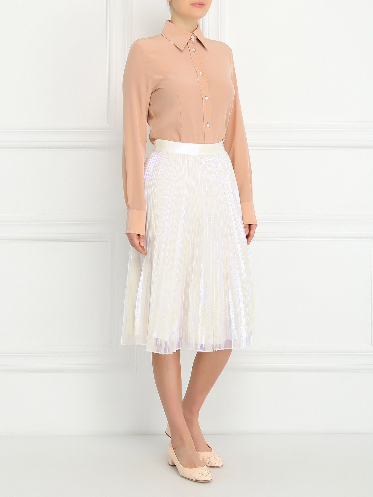 Плиссированная юбка-мини Marc by Marc Jacobs  –  Модель Общий вид  – Цвет:  Белый