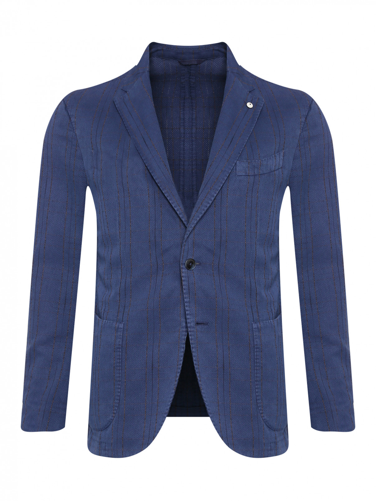 Пиджак из хлопка и льна с узором L.B.M.  –  Общий вид  – Цвет:  Синий
