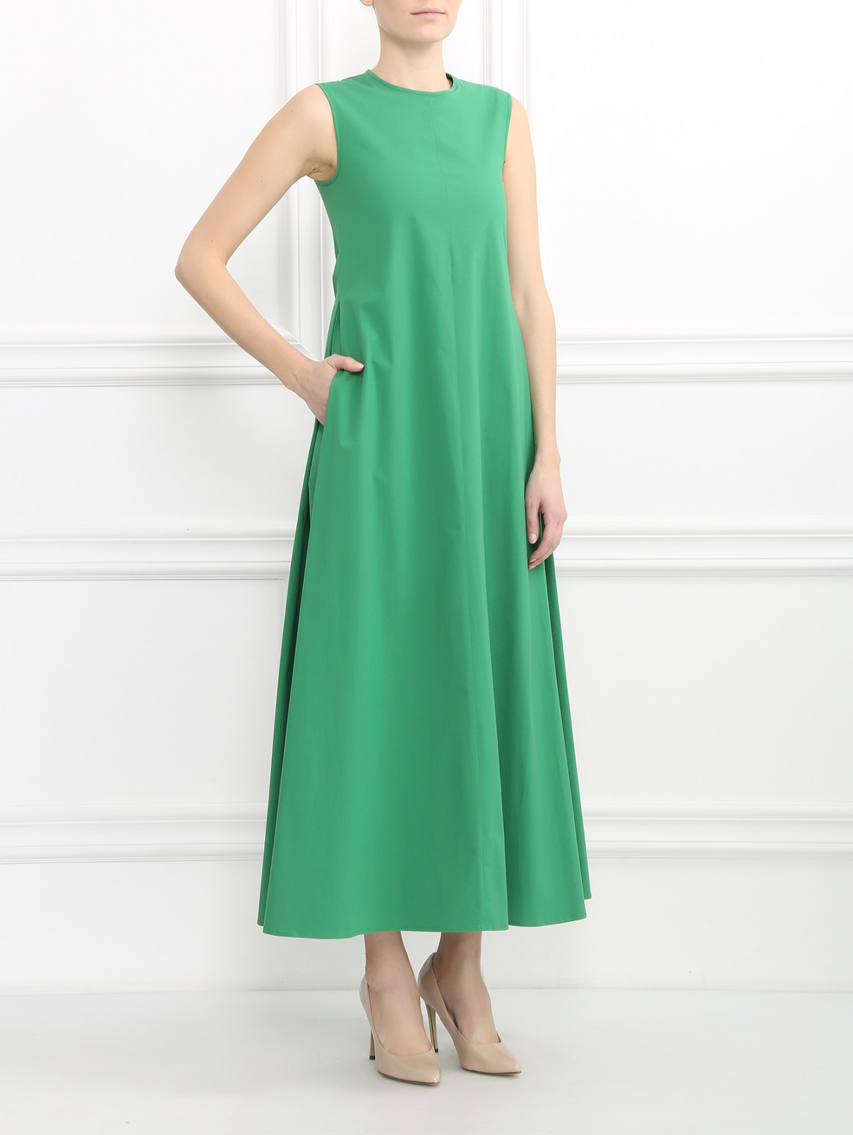 Платье-макси из хлопка S Max Mara  –  Модель Общий вид  – Цвет:  Зеленый