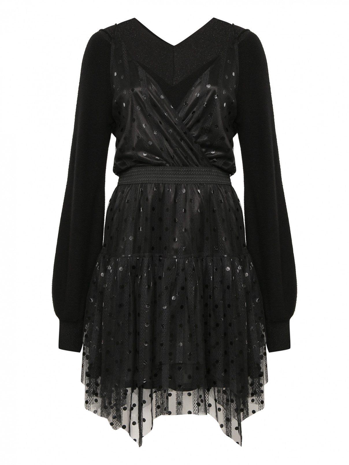 Двуслойное платье с длинным рукавом SILVIAN HEACH  –  Общий вид  – Цвет:  Черный