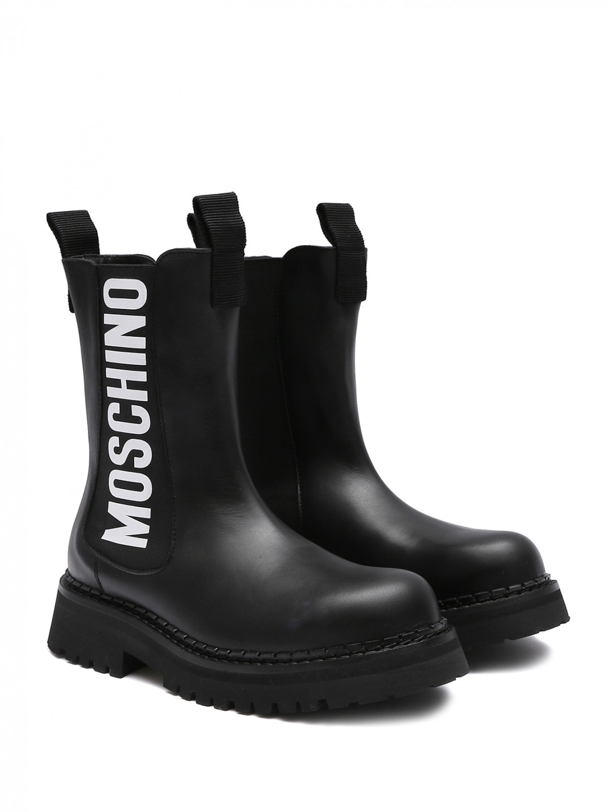 Высокие челси из кожи Moschino  –  Общий вид  – Цвет:  Черный