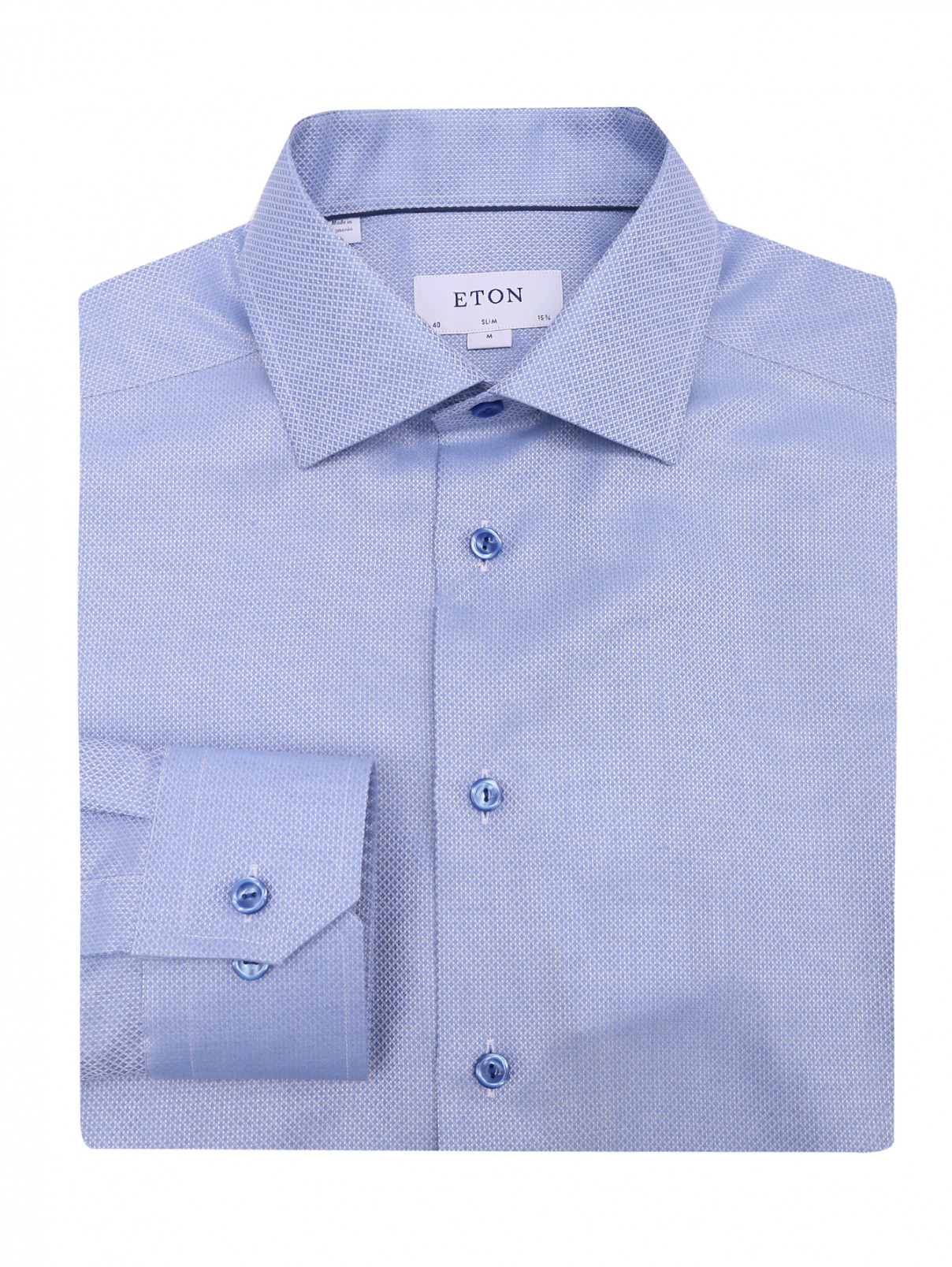 Рубашка из хлопка свободного кроя с узором Eton  –  Общий вид  – Цвет:  Синий
