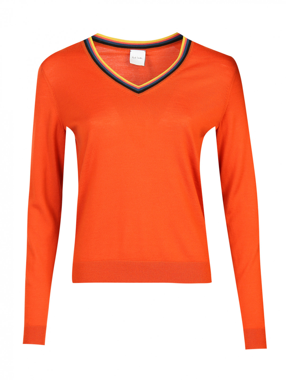 Джемпер из шерсти с V-образным вырезом Paul Smith  –  Общий вид  – Цвет:  Оранжевый