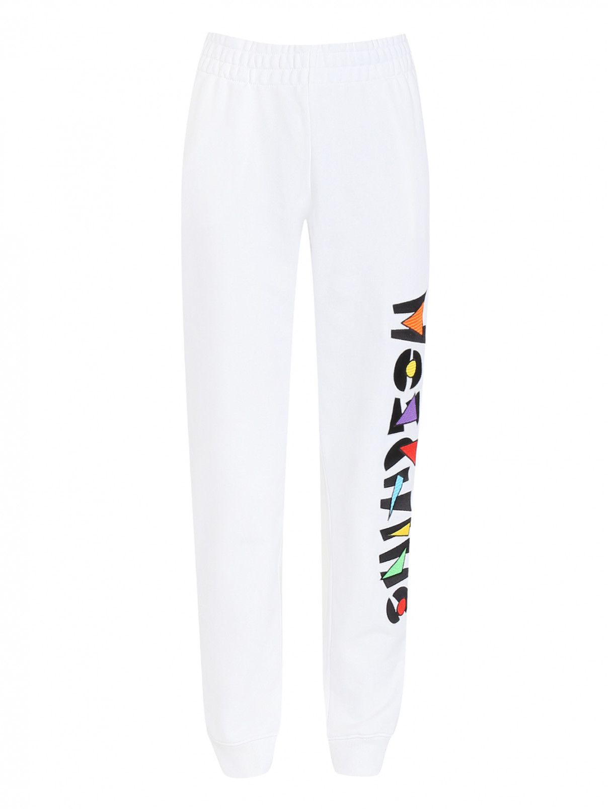 Трикотажные брюки из хлопка декорированные вишивкой Moschino  –  Общий вид  – Цвет:  Белый