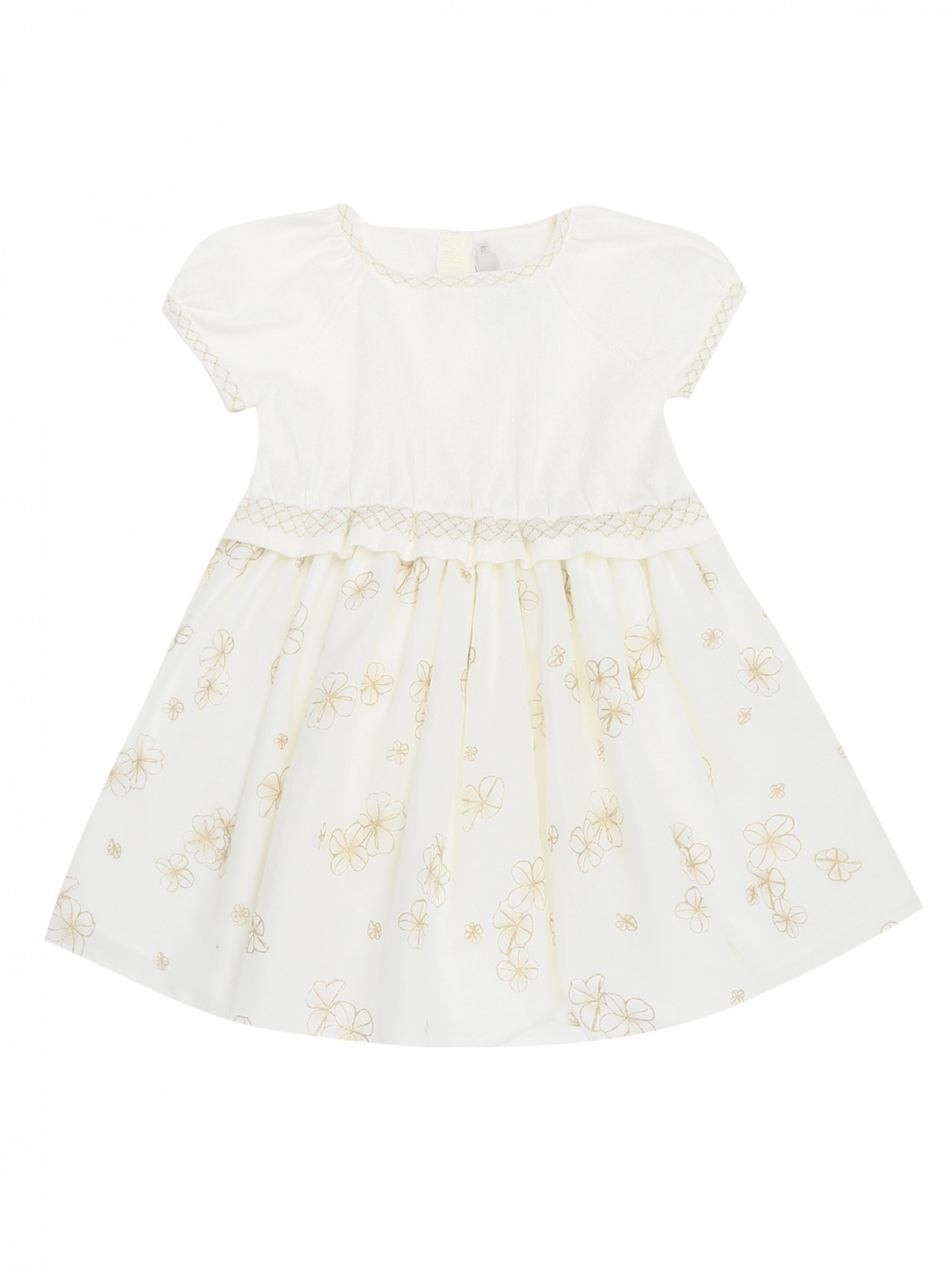 Платье трикотажное с хлопковой юбкой Baby Dior  –  Общий вид  – Цвет:  Белый
