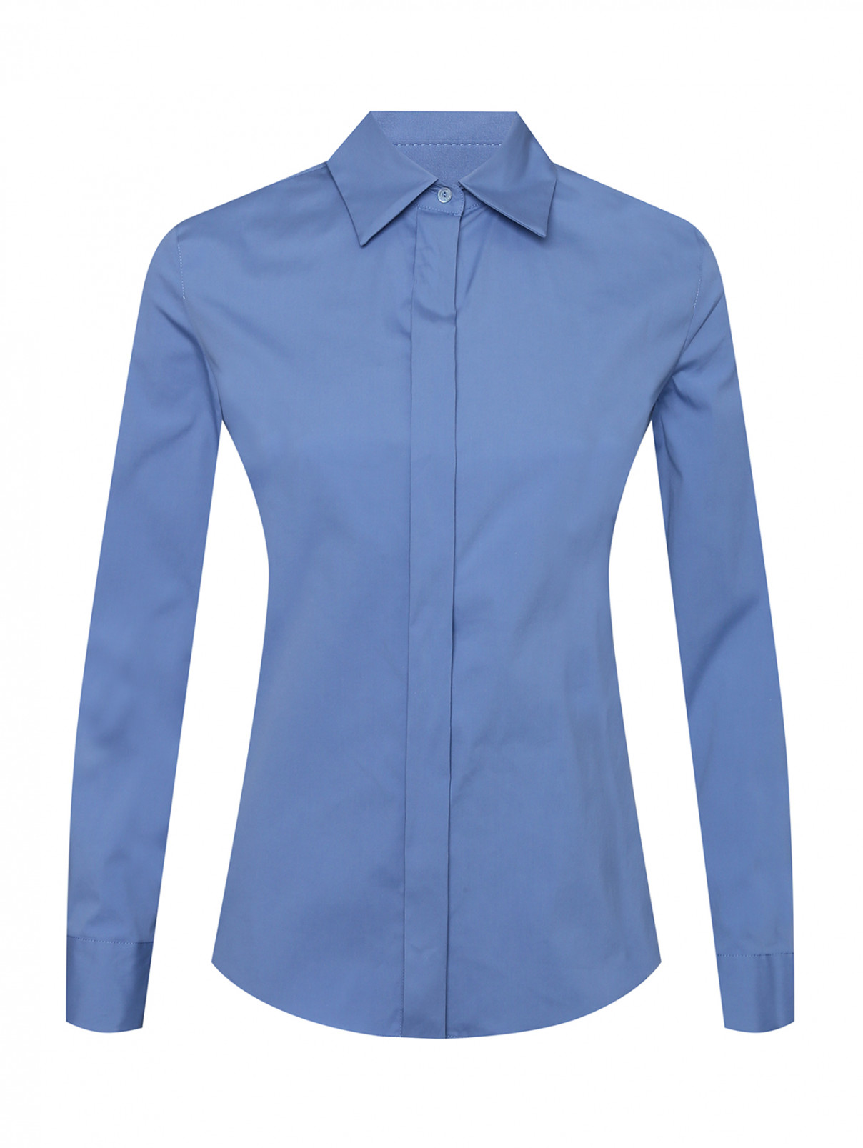 Рубашка однотонная из смешанного хлопка Max Mara  –  Общий вид  – Цвет:  Синий