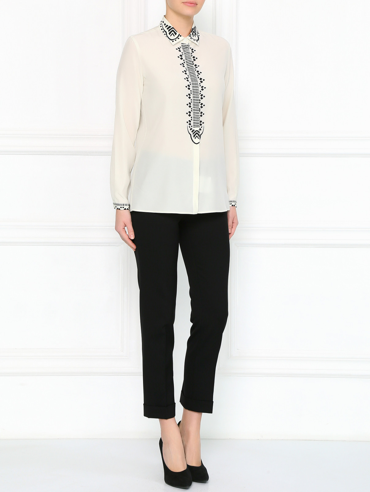 Блуза из шелка с узором Etro  –  Модель Общий вид  – Цвет:  Белый
