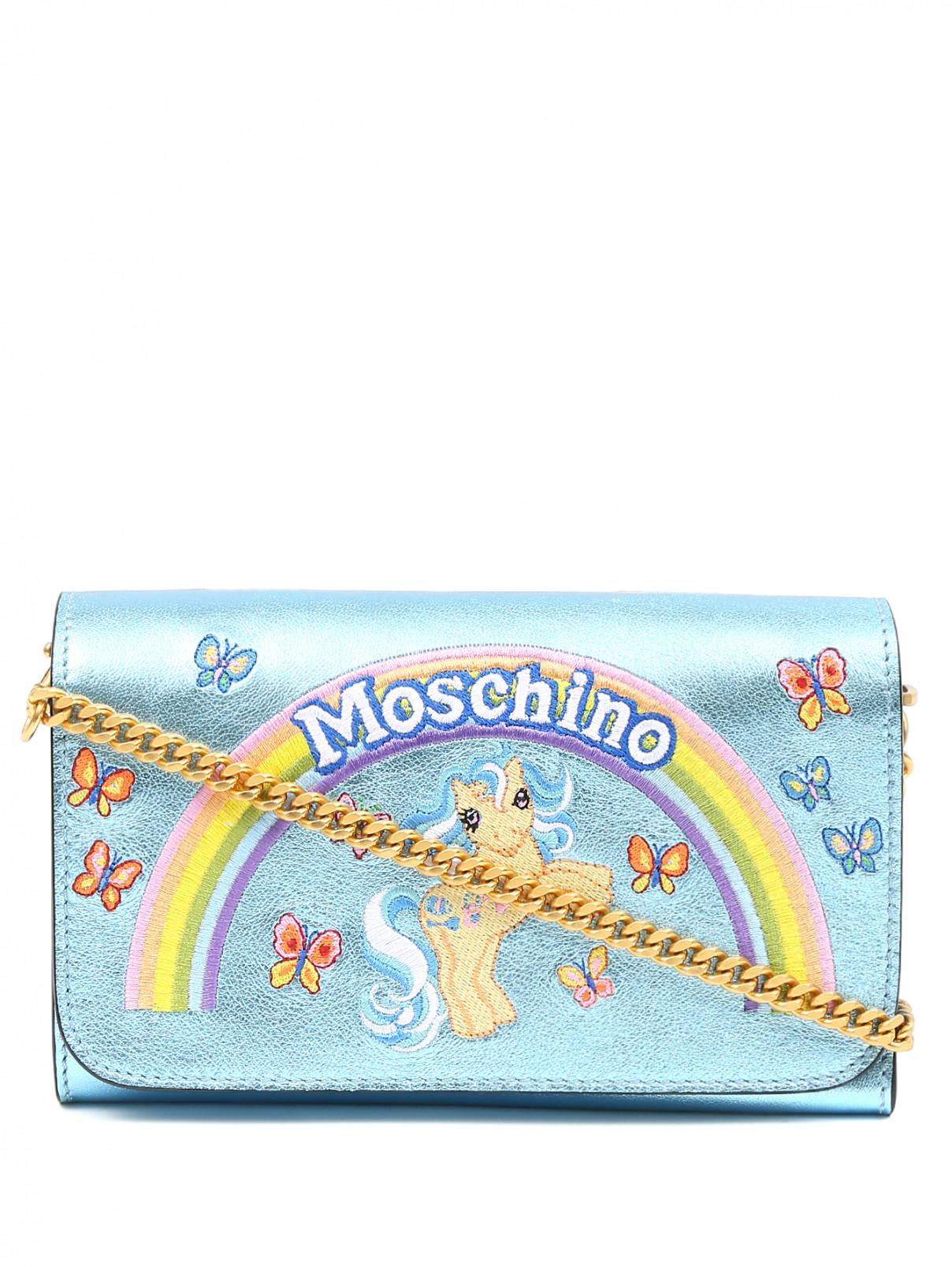Клатч из кожи с вышивкой Moschino Couture  –  Общий вид  – Цвет:  Синий