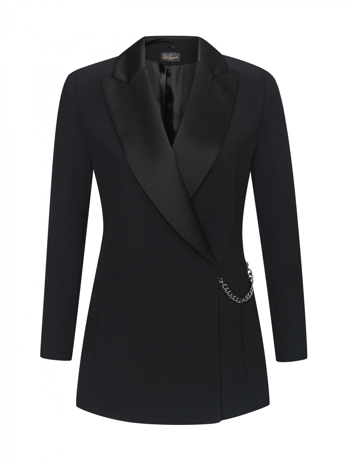 Однотонный пиджак с цепочкой Luisa Spagnoli  –  Общий вид  – Цвет:  Черный