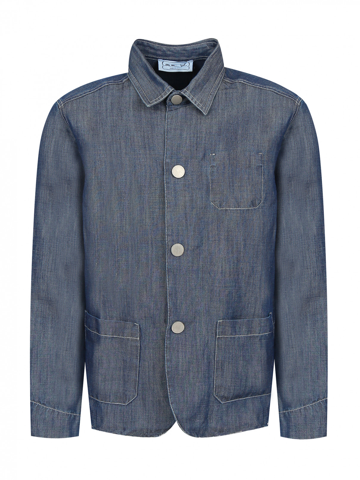Пиджак из хлопка и льна с накладными карманами MiMiSol  –  Общий вид  – Цвет:  Синий
