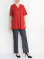 Удлиненная блуза из хлопка с коротким рукавом Voyage by Marina Rinaldi  –  МодельОбщийВид