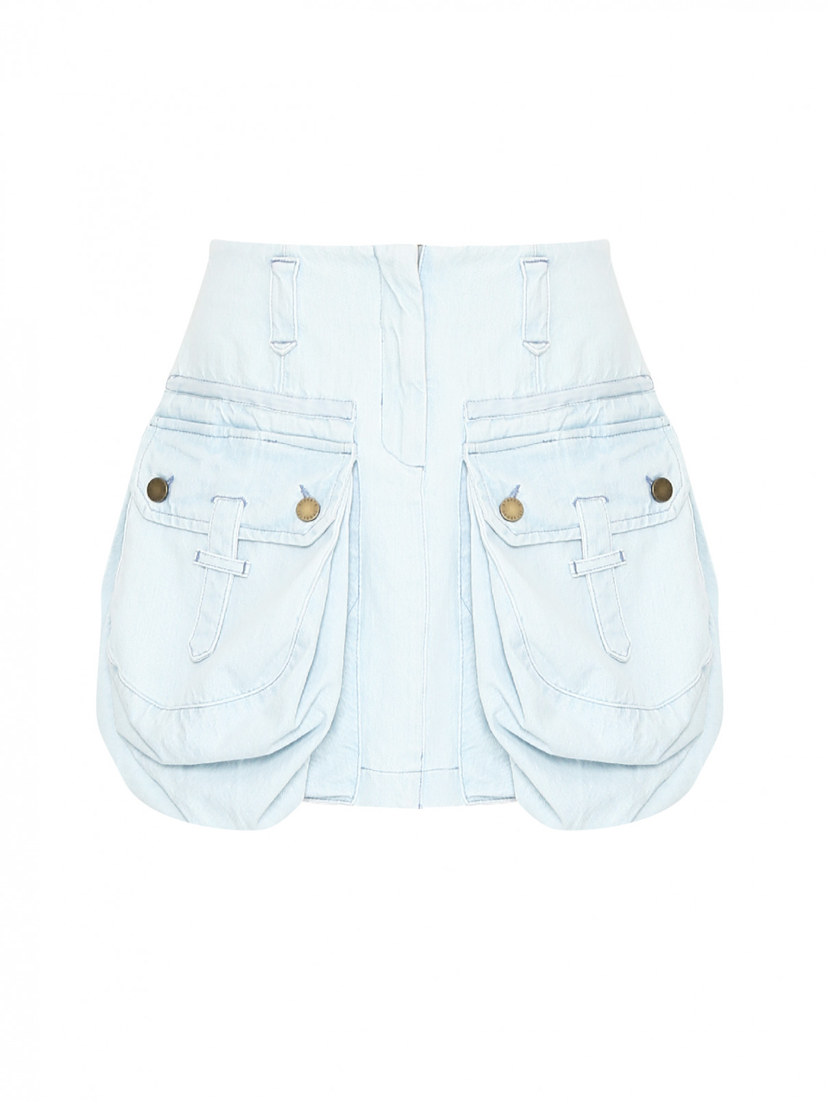 Юбка джинсовая с накладными карманами Alberta Ferretti  –  Общий вид  – Цвет:  Синий