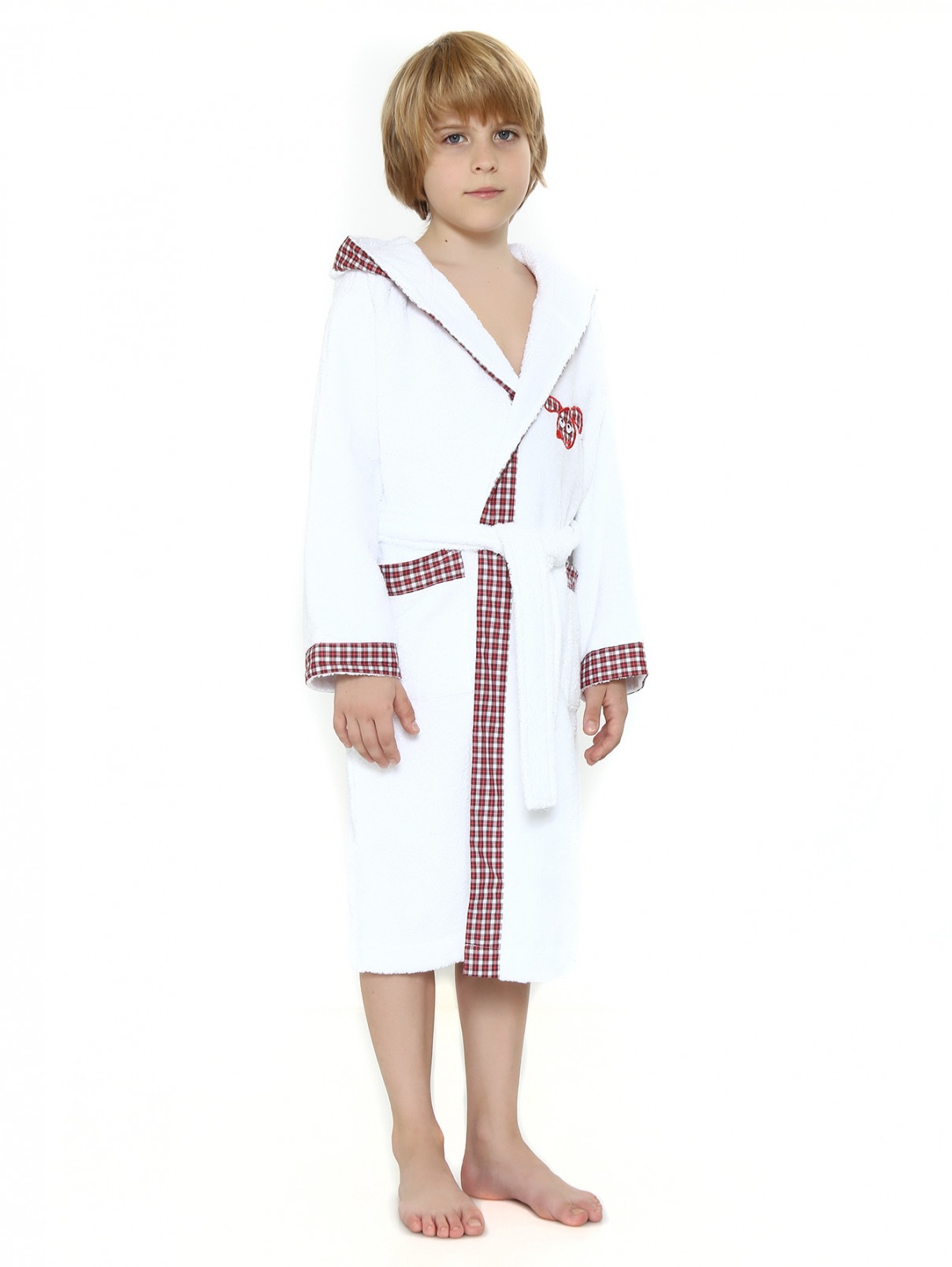Халат махровый с капюшоном и контрастной отделкой Giottino  –  Модель Общий вид  – Цвет:  Белый