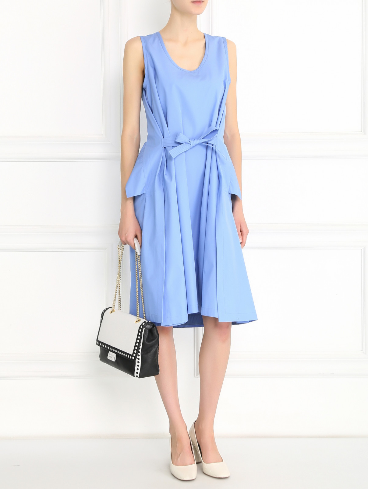 Платье из хлопка без рукавов Jil Sander  –  Модель Общий вид  – Цвет:  Синий