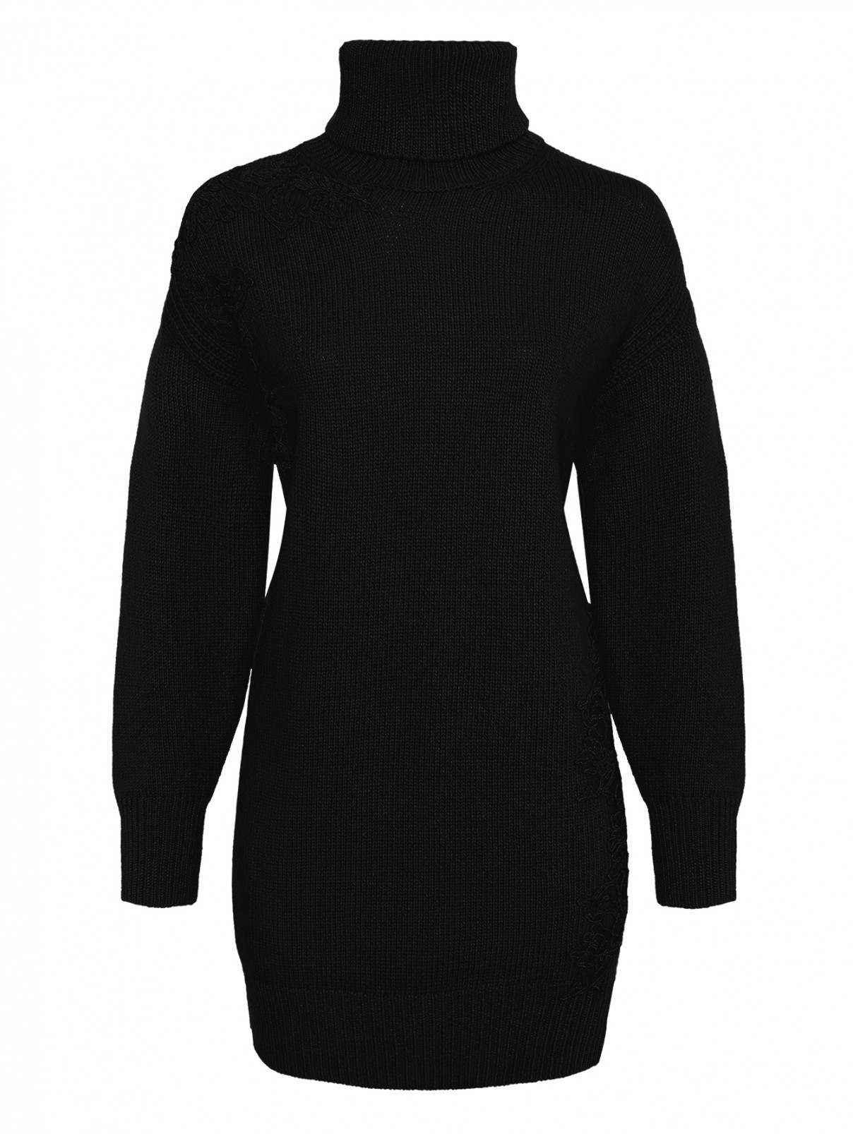 Трикотажное платье с кружевной аппликацией Ermanno Firenze  –  Общий вид  – Цвет:  Черный