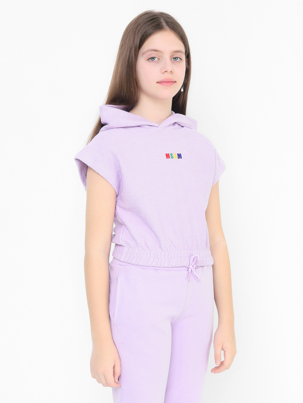 Толстовка с коротким рукавом и капюшоном MSGM  –  МодельВерхНиз  – Цвет:  Фиолетовый