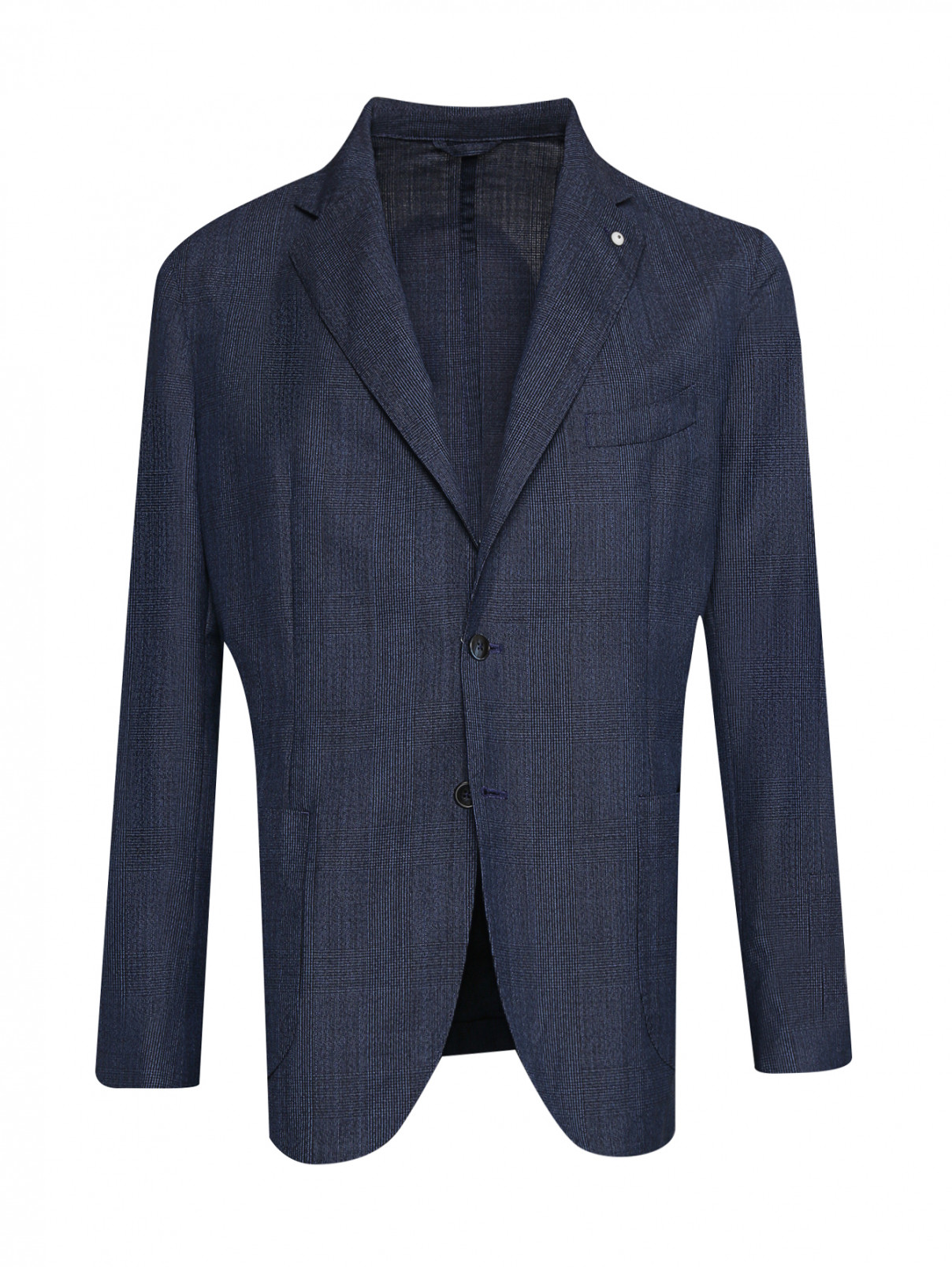 Пиджак из шерсти с узором L.B.M.  –  Общий вид  – Цвет:  Синий
