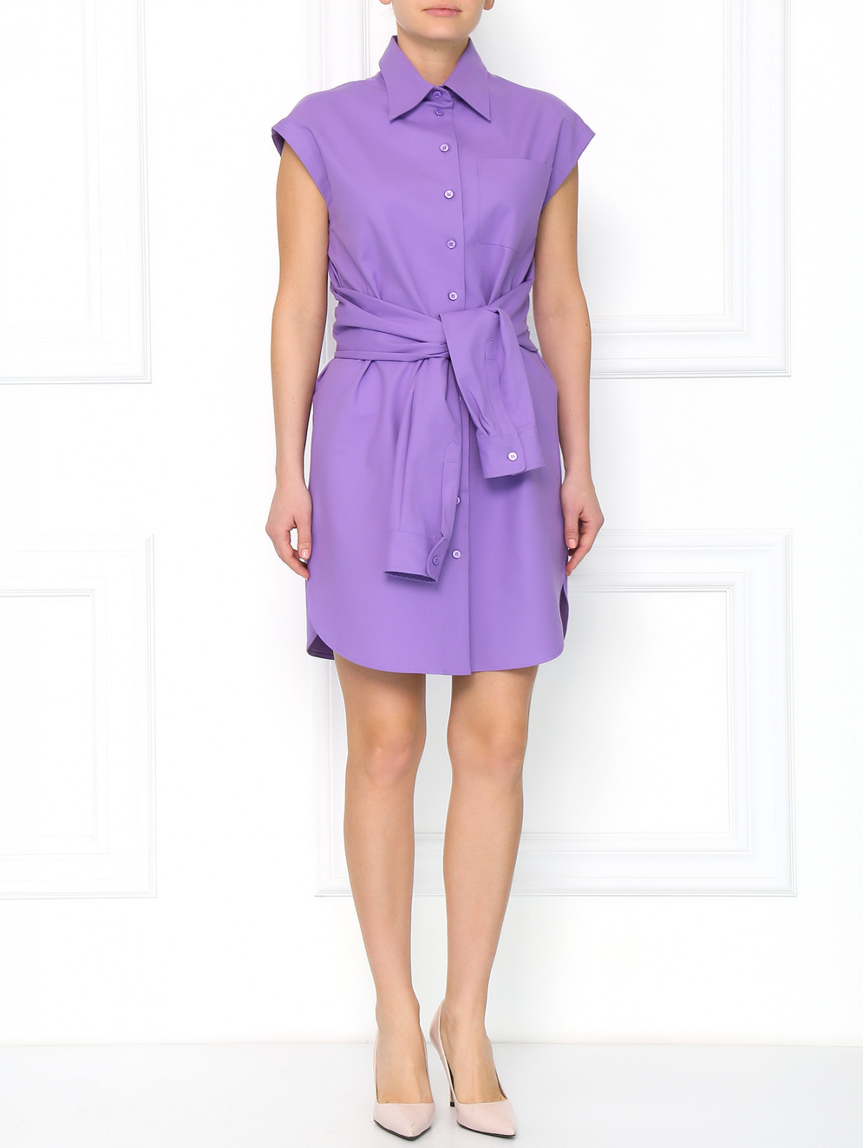 Платье-рубашка из хлопка Moschino  –  Модель Общий вид  – Цвет:  Фиолетовый