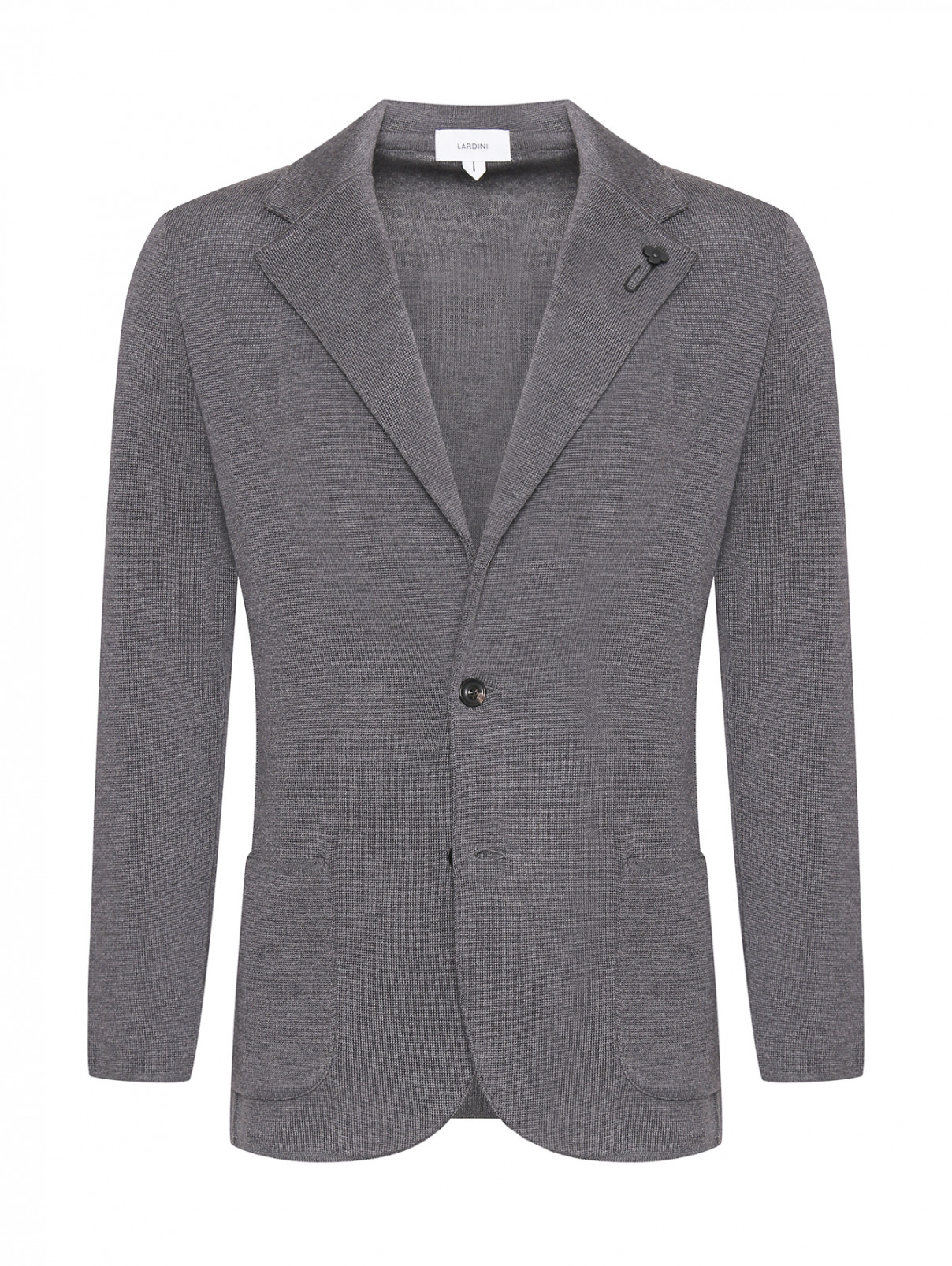 Однобортный трикотажный пиджак из шерсти LARDINI  –  Общий вид  – Цвет:  Серый