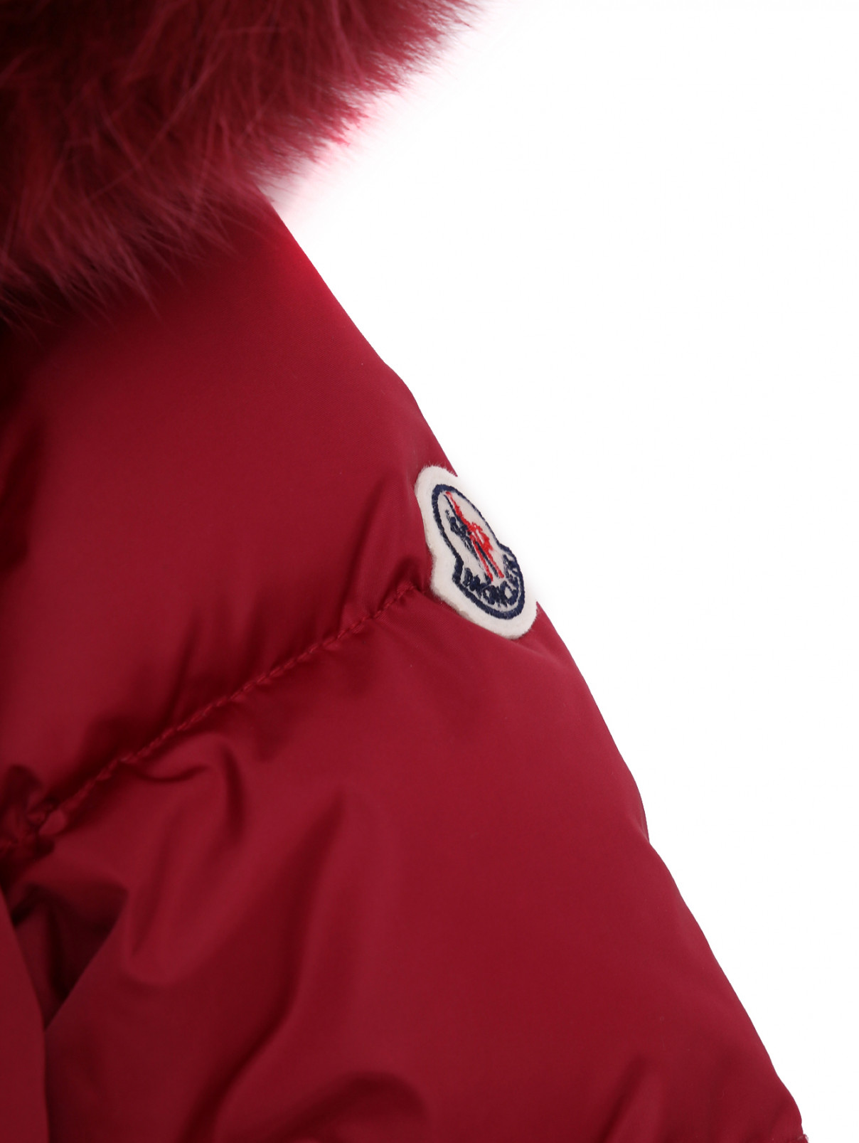 Утепленное пальто с карманами Moncler  –  Деталь1  – Цвет:  Красный