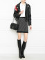 Кожаная куртка на молнии с цветочным принтом Moschino Boutique  –  МодельОбщийВид