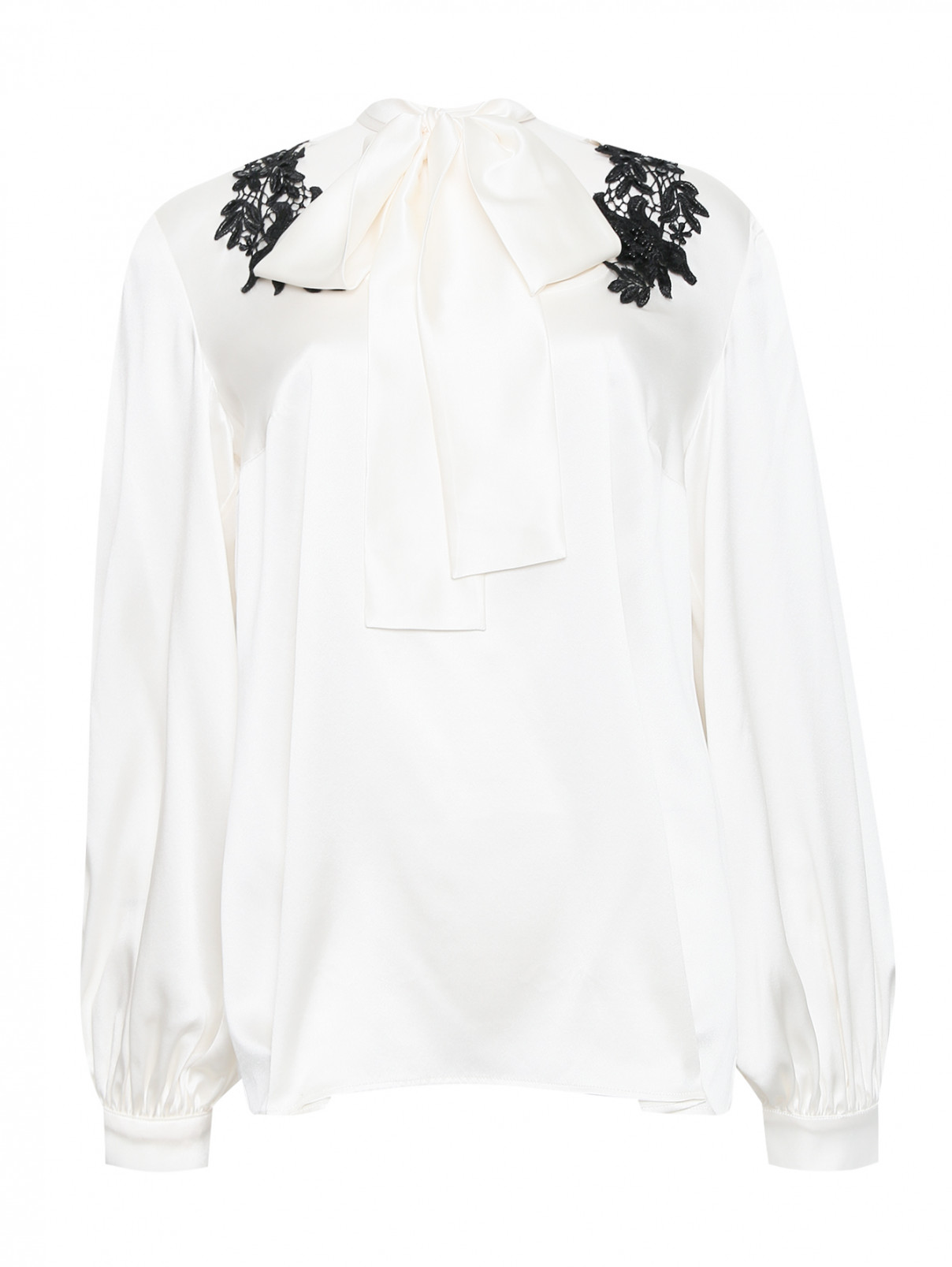 Блуза из шелка с декоративной аппликацией Marina Rinaldi  –  Общий вид  – Цвет:  Белый