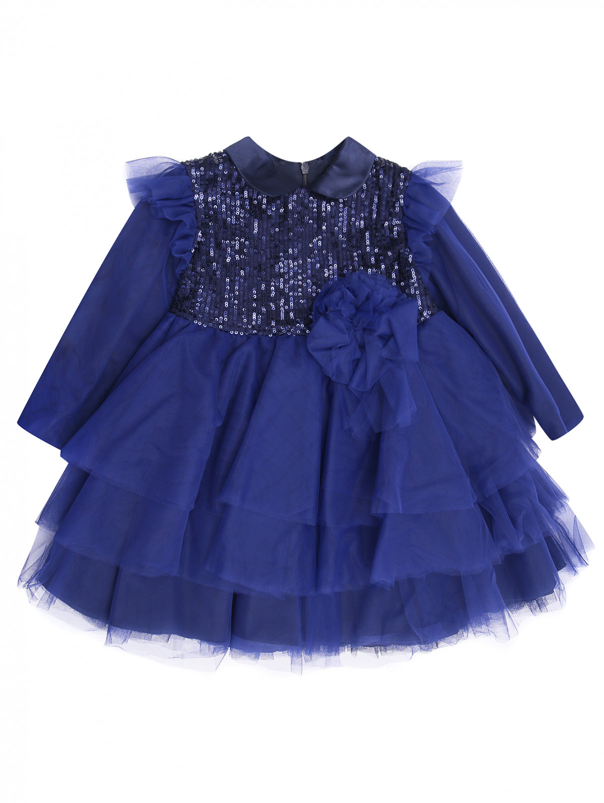 Платье с длинным рукавом и пайетками Aletta  –  Общий вид  – Цвет:  Синий
