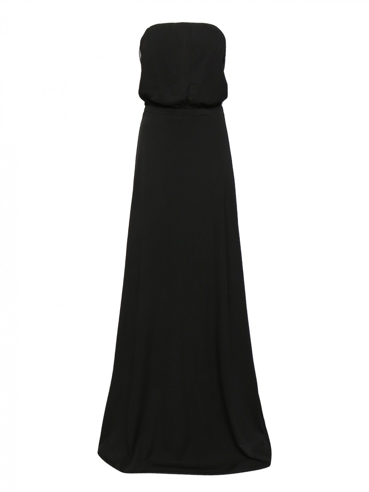 Платье-макси с резинкой на талии и прозрачными вставками JO NO FUI  –  Общий вид  – Цвет:  Черный