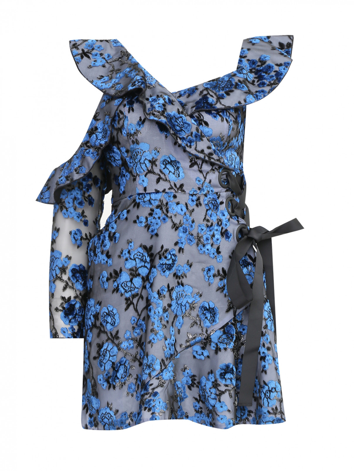 Платье мини с аппликациями и воланами Self-Portrait  –  Общий вид  – Цвет:  Узор