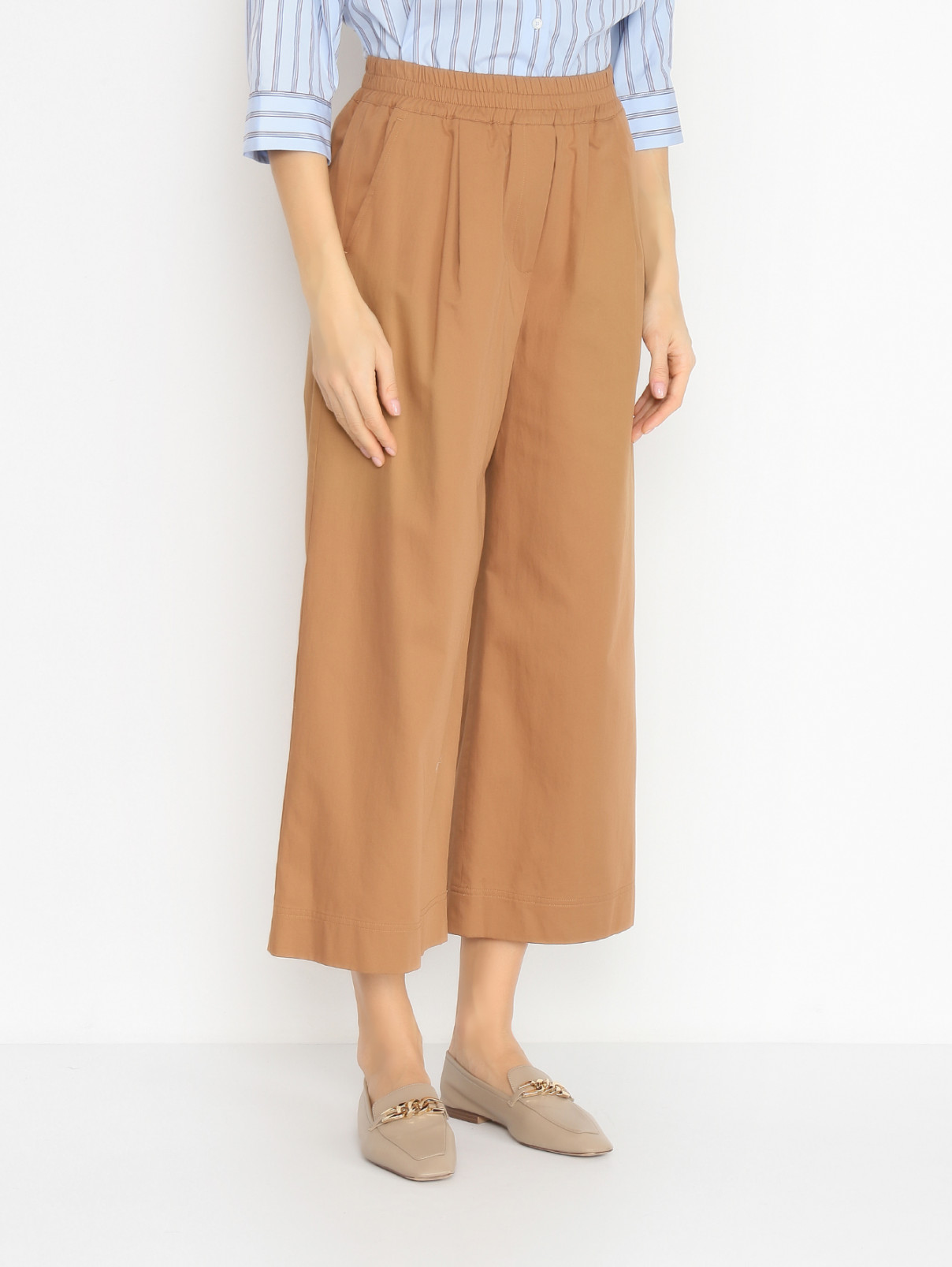 Брюки из хлопка широкого кроя Weekend Max Mara  –  МодельВерхНиз  – Цвет:  Бежевый