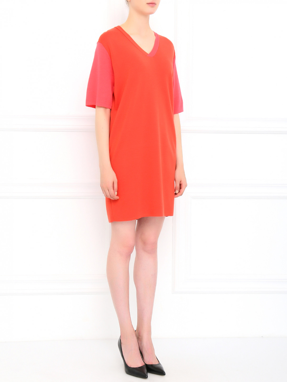 Платье прямого фасона из шерсти Max Mara  –  Модель Общий вид  – Цвет:  Оранжевый