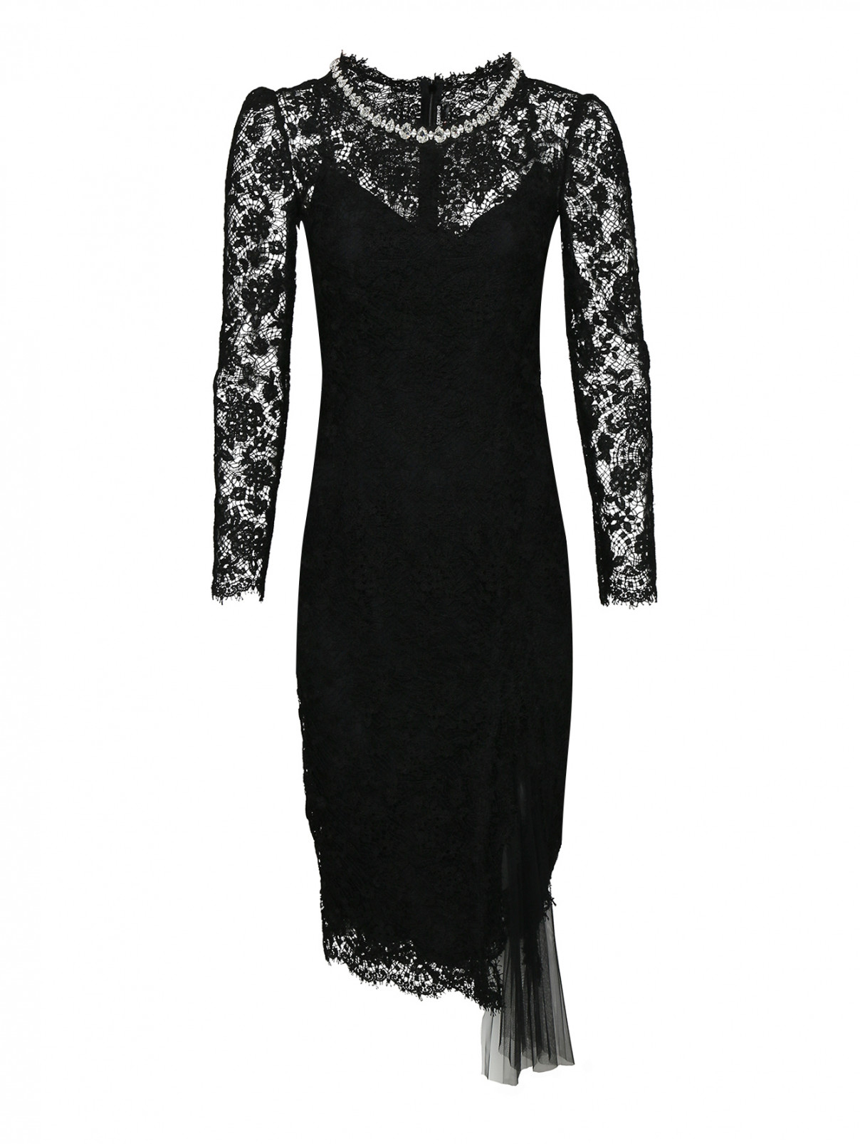 Платье кружевное с декором стразами Ermanno Scervino  –  Общий вид  – Цвет:  Черный