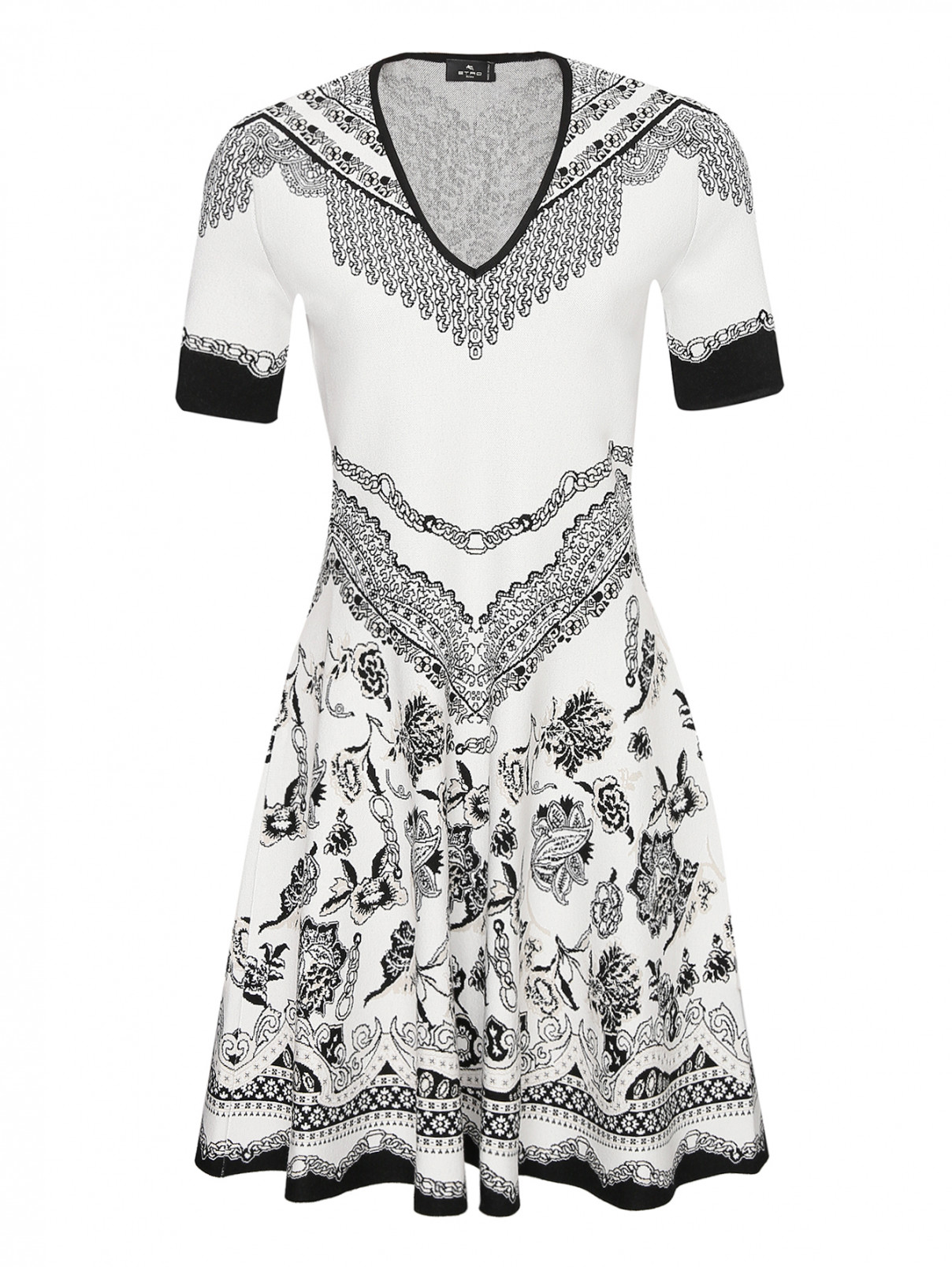 Платье трикотажное с узором Etro  –  Общий вид  – Цвет:  Белый