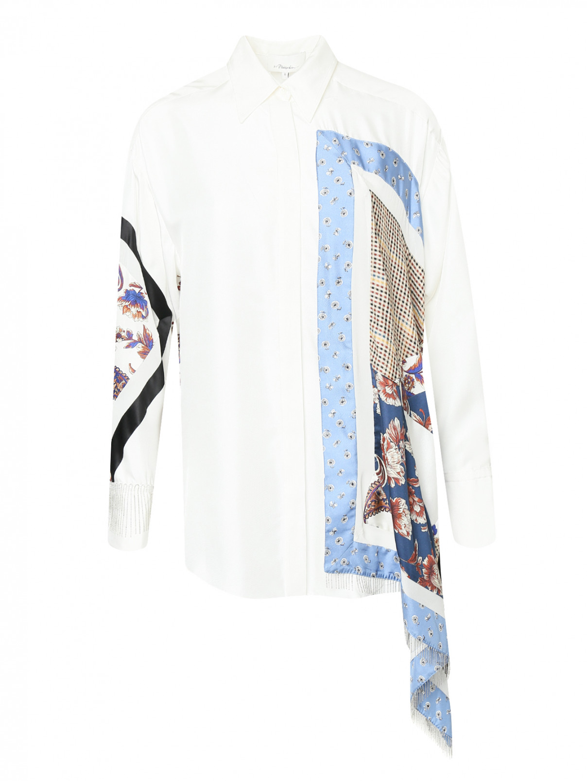 Рубашка из шелка асимметричного кроя с узором 3.1 Phillip Lim  –  Общий вид  – Цвет:  Белый