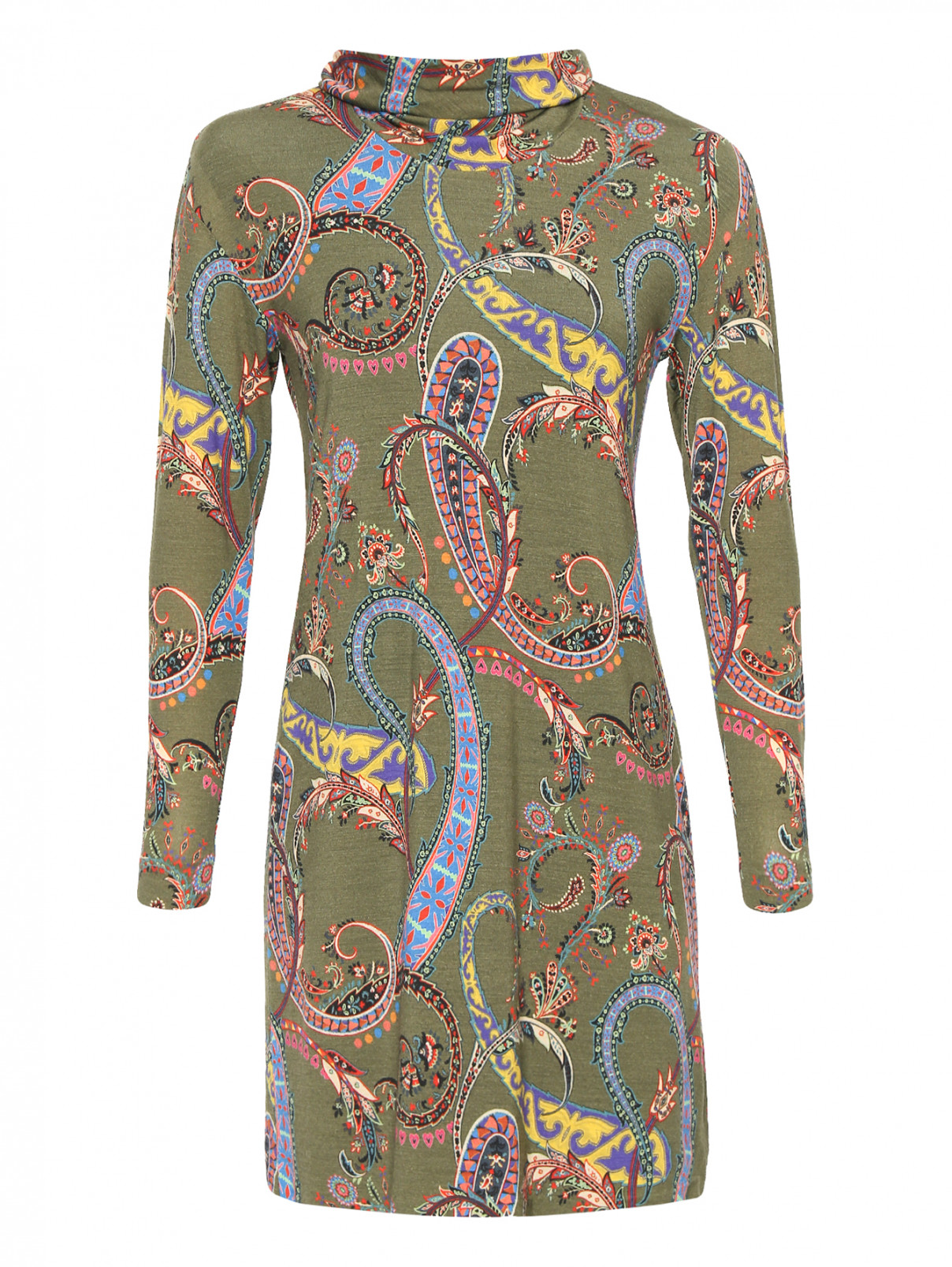 Платье из шерсти с узором Etro  –  Общий вид  – Цвет:  Зеленый