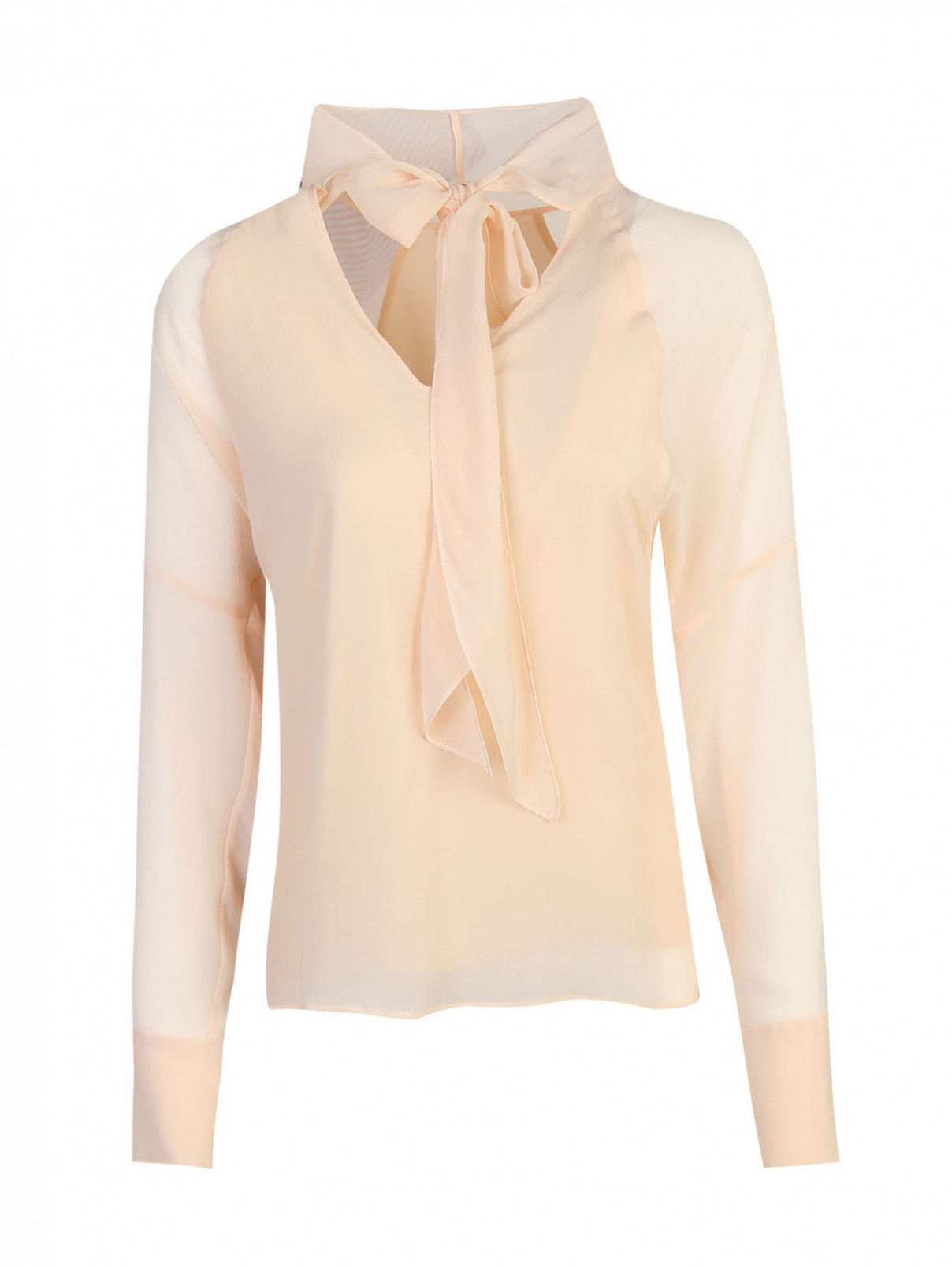 Блуза из шелка с v-образной горловиной Strenesse  –  Общий вид  – Цвет:  Розовый