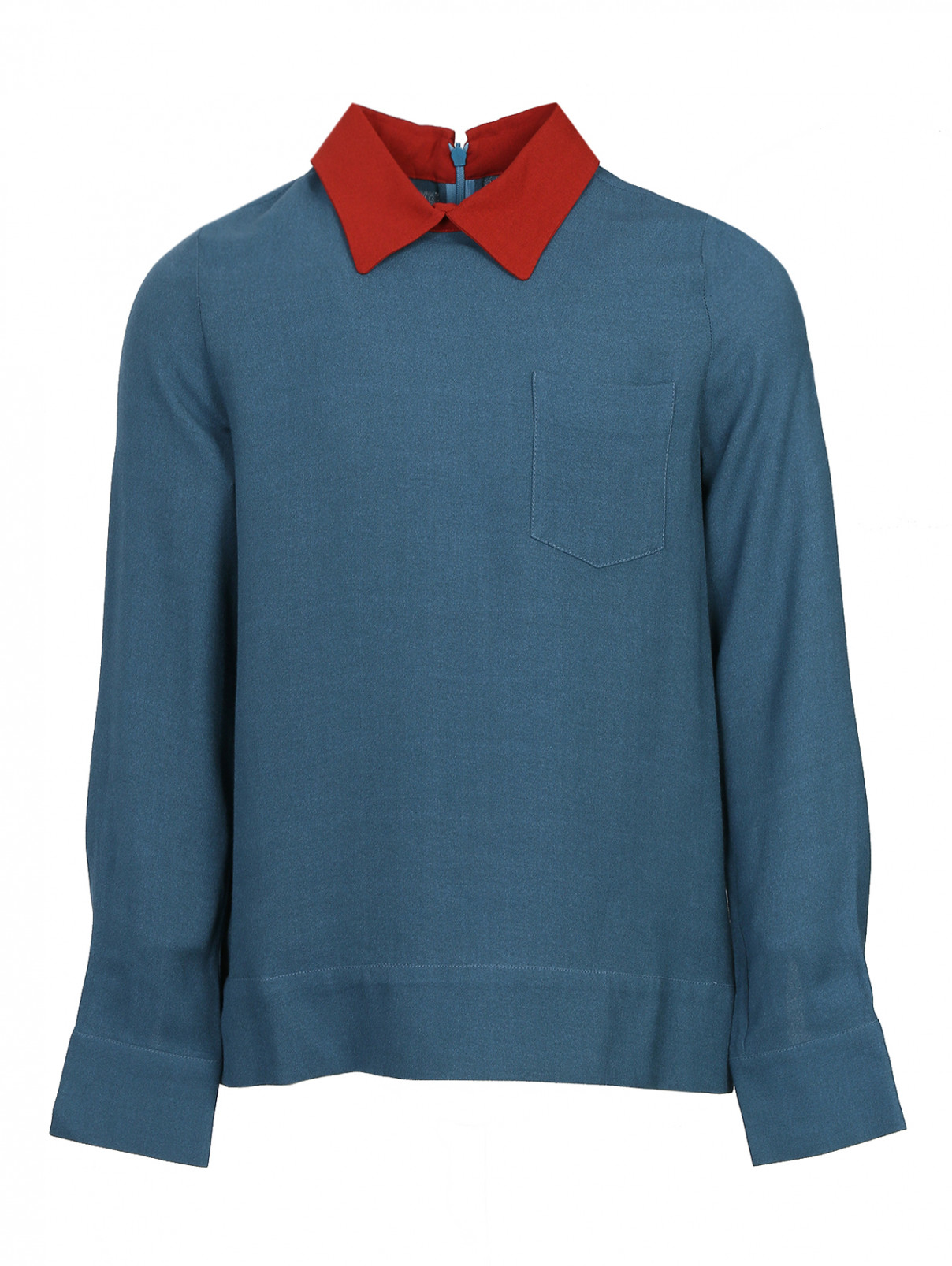 Блуза из крепа с контрастным воротником Marni  –  Общий вид  – Цвет:  Синий