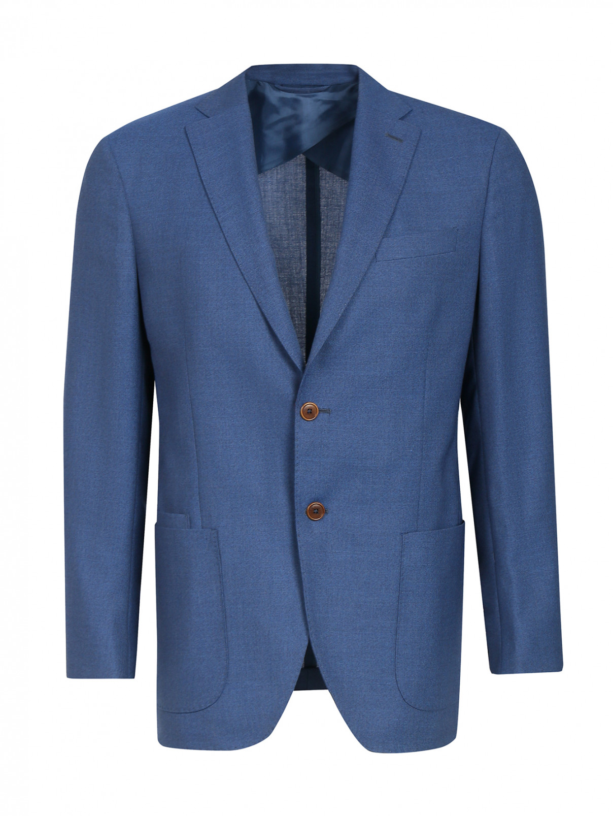 Пиджак однобортный из шерсти Luciano Barbera  –  Общий вид  – Цвет:  Синий