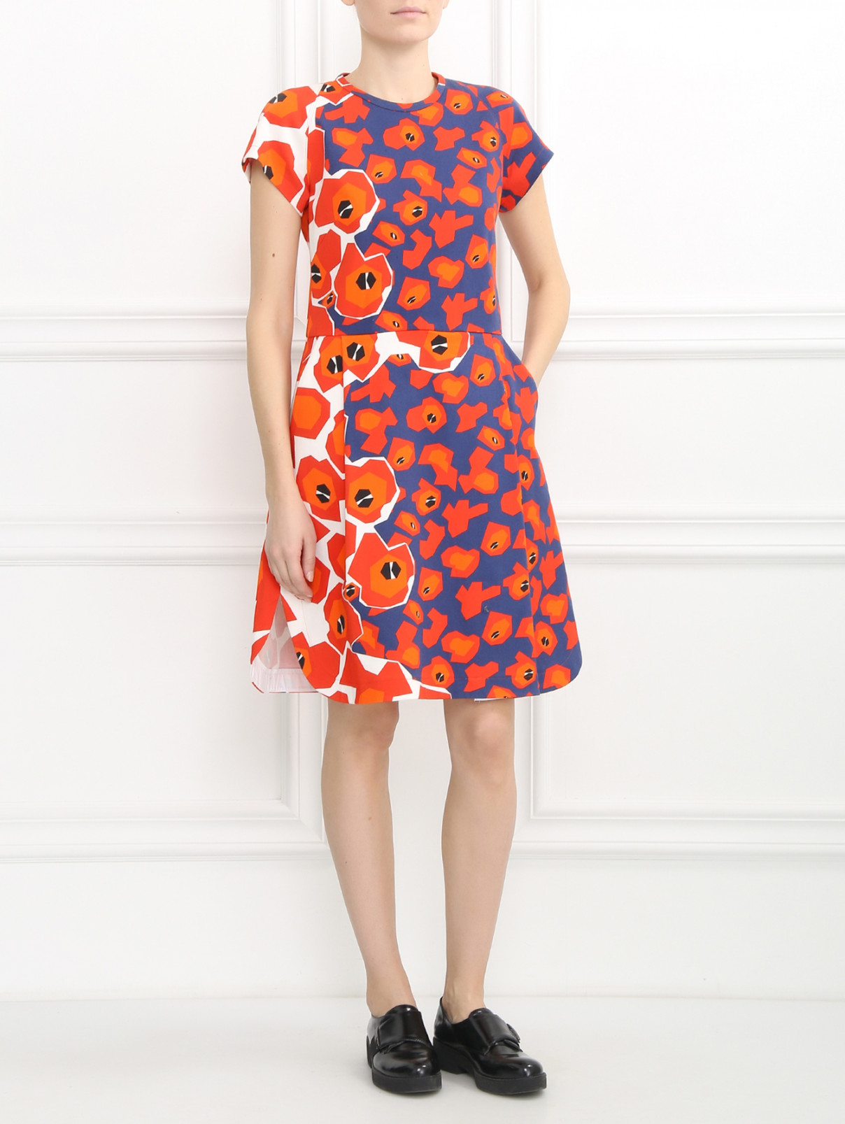 Платье из хлопка с цветочным узором Jil Sander Navy  –  Модель Общий вид  – Цвет:  Узор