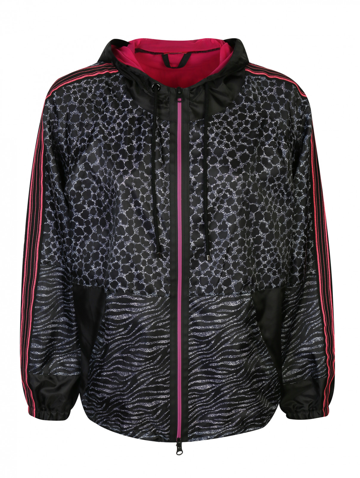 Куртка-ветровка на молнии с капюшоном Marina Rinaldi  –  Общий вид  – Цвет:  Черный