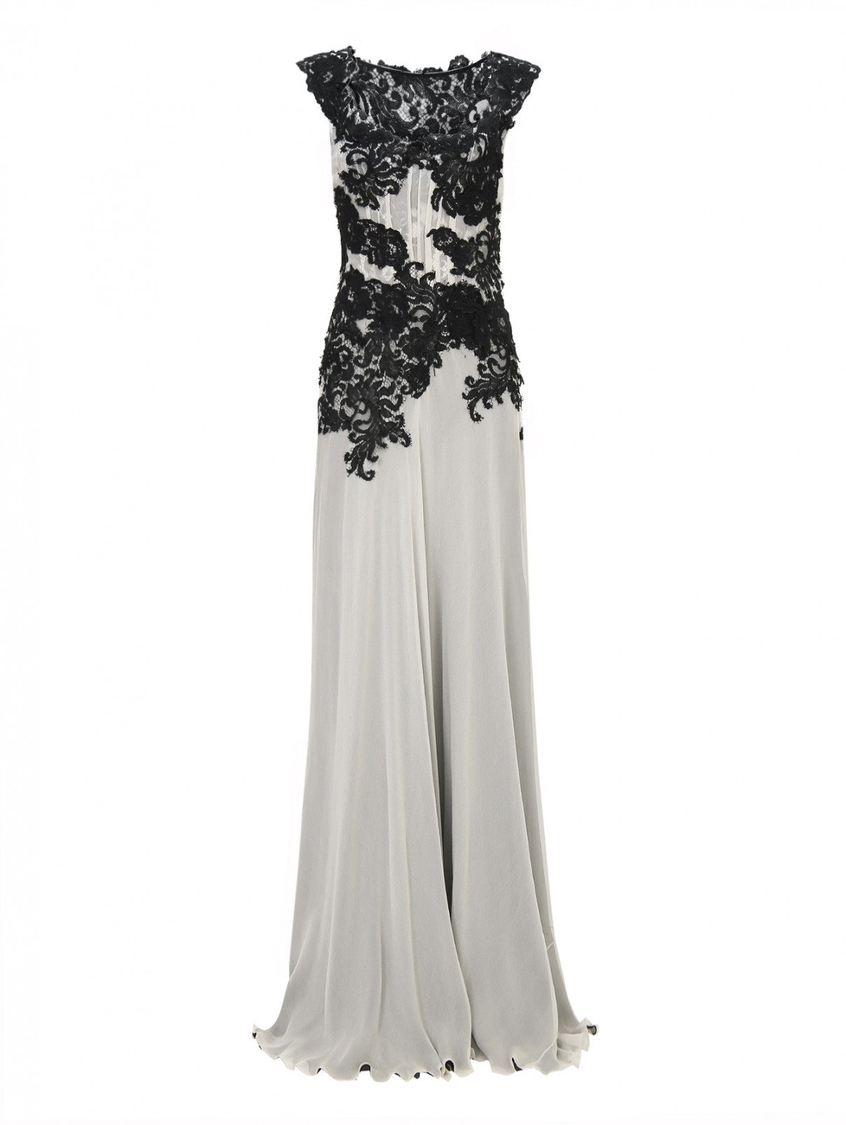 Платье макси из шелка с кружевным верхом Alberta Ferretti  –  Общий вид  – Цвет:  Серый