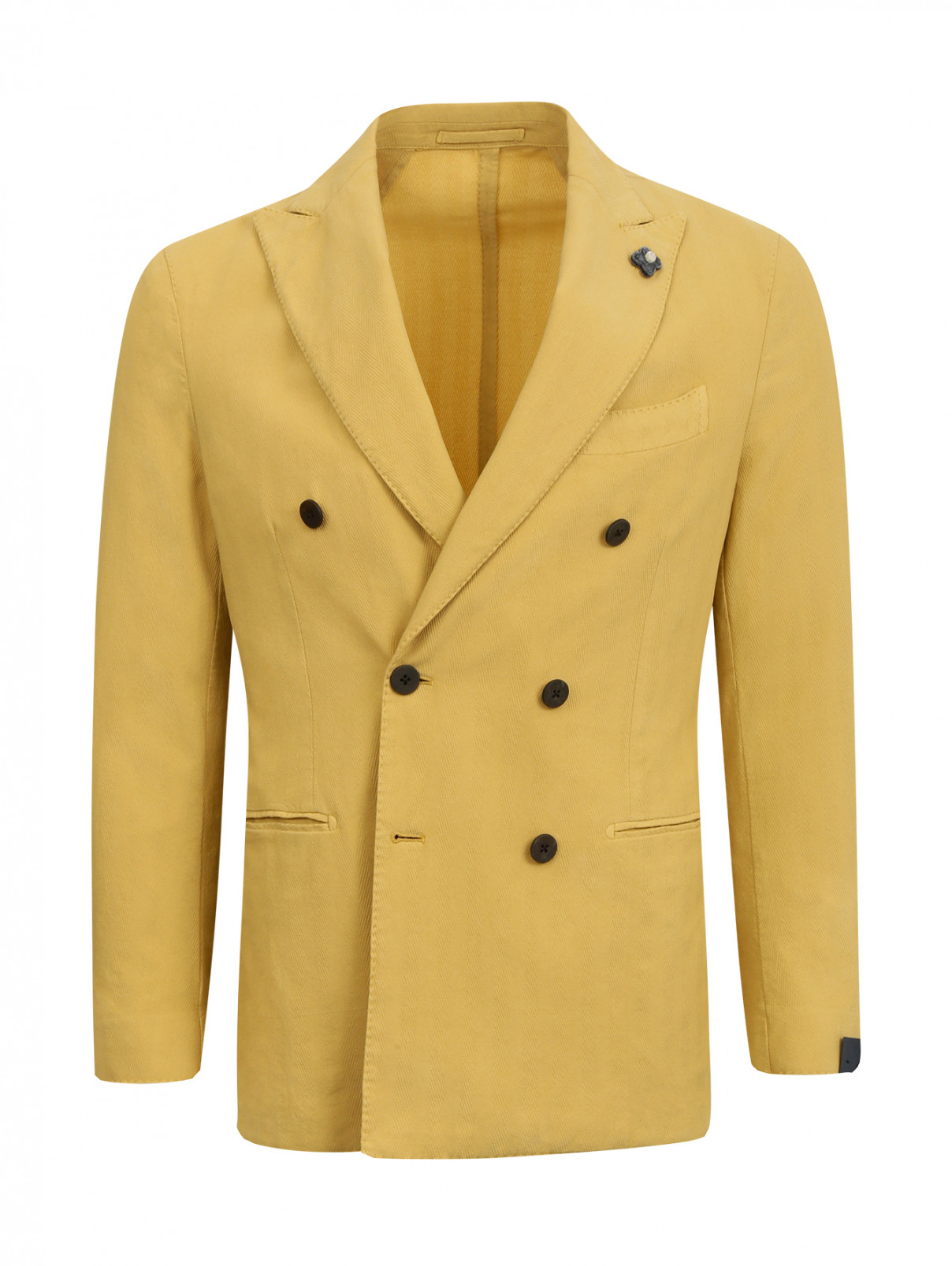 Двубортный пиджак из хлопка LARDINI  –  Общий вид  – Цвет:  Желтый