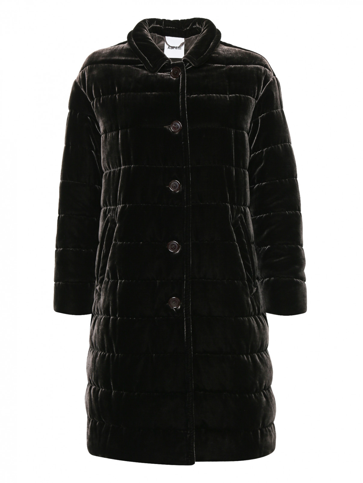 Пальто из бархата на пуговицах Aspesi  –  Общий вид  – Цвет:  Серый