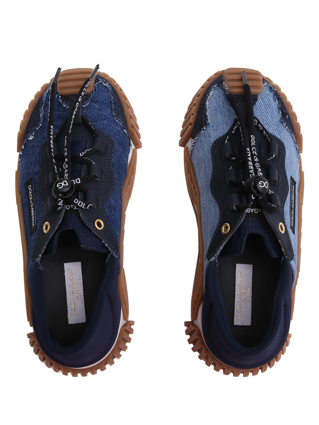Кроссовки из денима на рифленой подошве Dolce & Gabbana  –  Обтравка4  – Цвет:  Синий