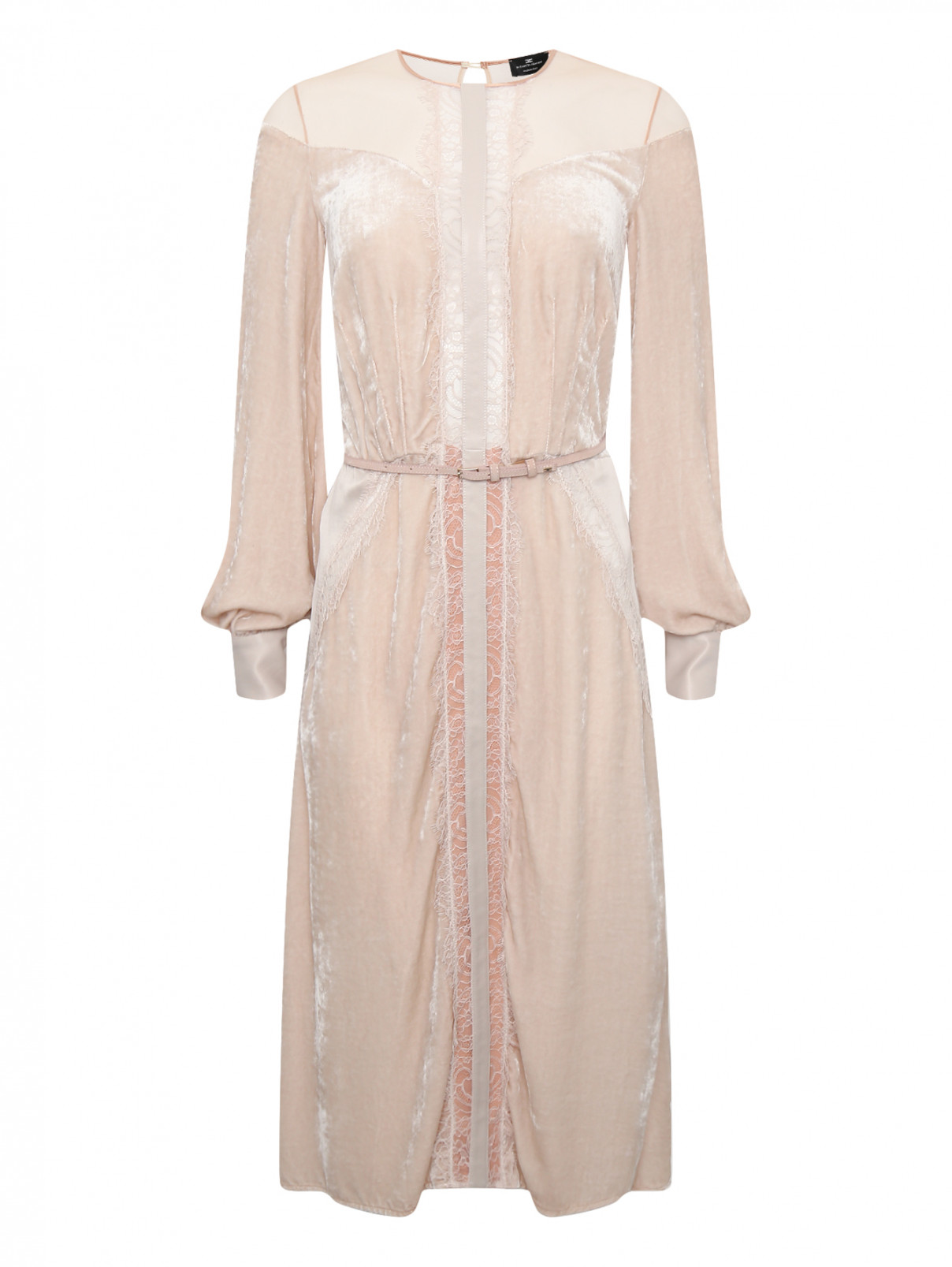 Платье декорированное кружевом Elisabetta Franchi  –  Общий вид  – Цвет:  Розовый