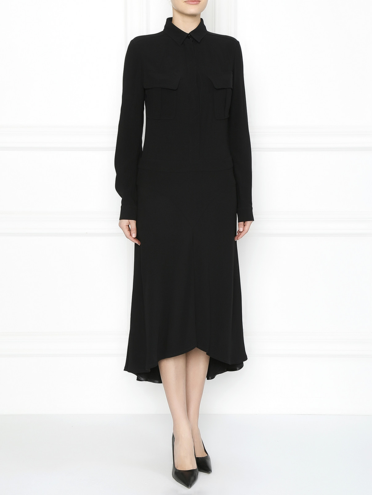 Платье-миди с накладными карманами Barbara Bui  –  Модель Общий вид  – Цвет:  Черный