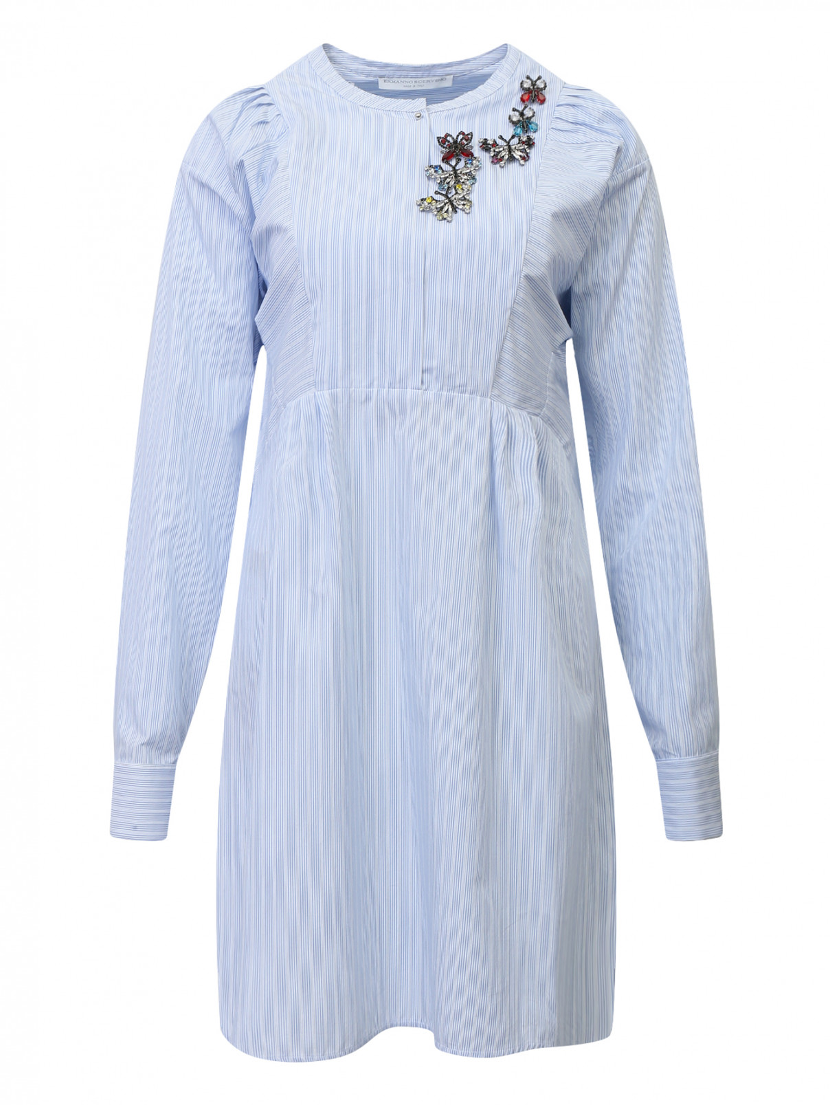 Платье из хлопка с узором "полоска" Ermanno Scervino  –  Общий вид  – Цвет:  Синий